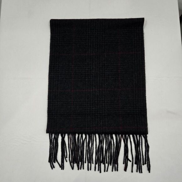 Croft & Barrow 100% Cashmere Scarf with Fringe Dark Gray Black Red‎ Stripe Plaid - Picture 1 of 5